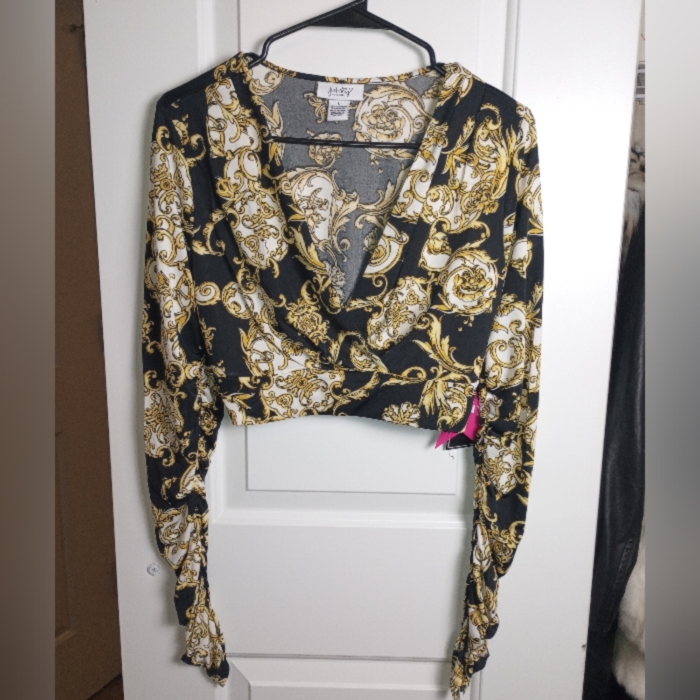 Elegant Black and Gold Patterned Bolero Top